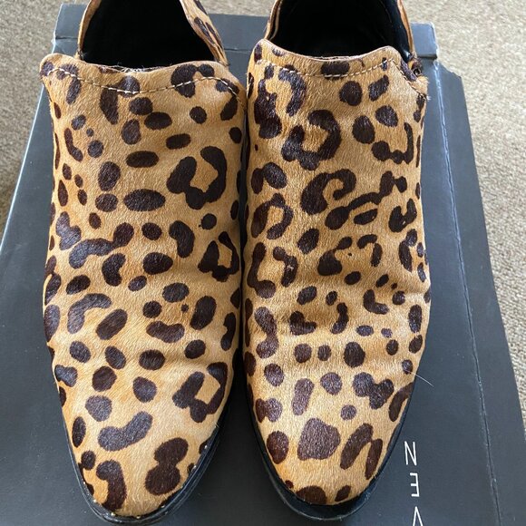 Leopard Animal Print Calf Hair Leather Ankle Bootie - Picture 1 of 5